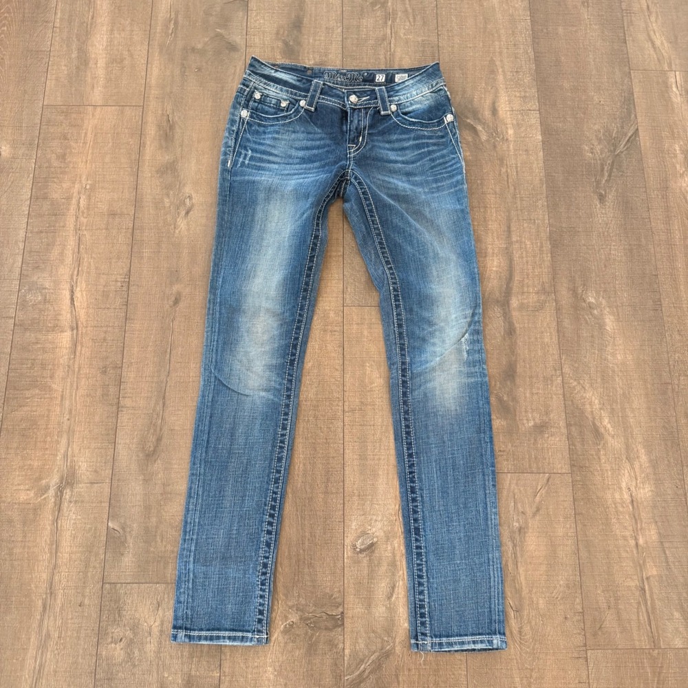 Miss Me Skinny Jeans Womens 27 Blue western Fleur De Lis Embellished JP5360S